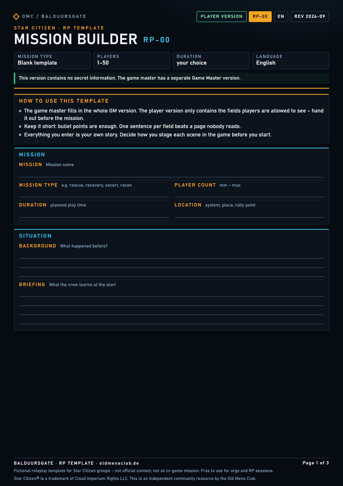 RP-00 Mission Builder – Preview: page 1 of the player version