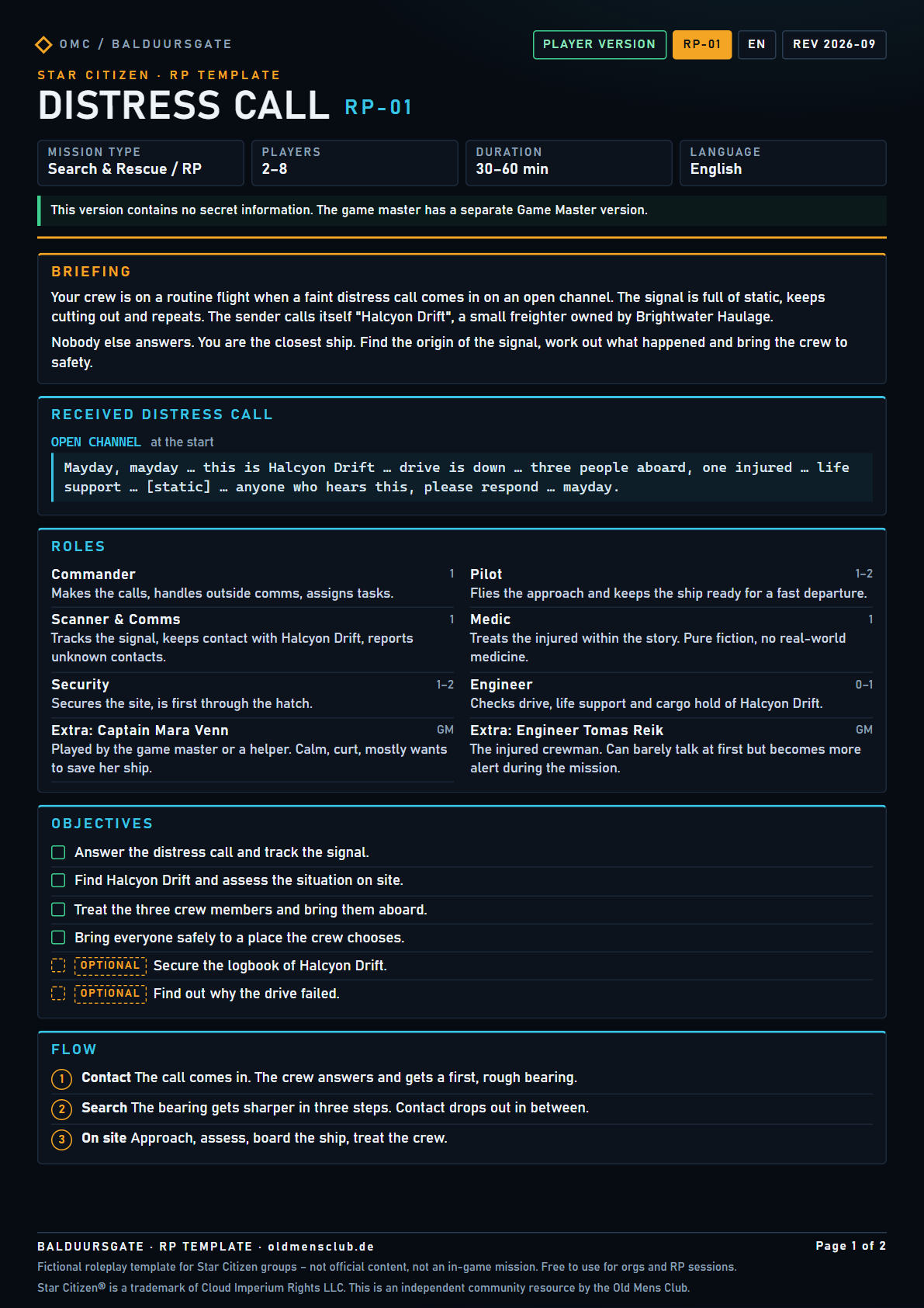 RP-01 Distress Call – Preview: page 1 of the player version