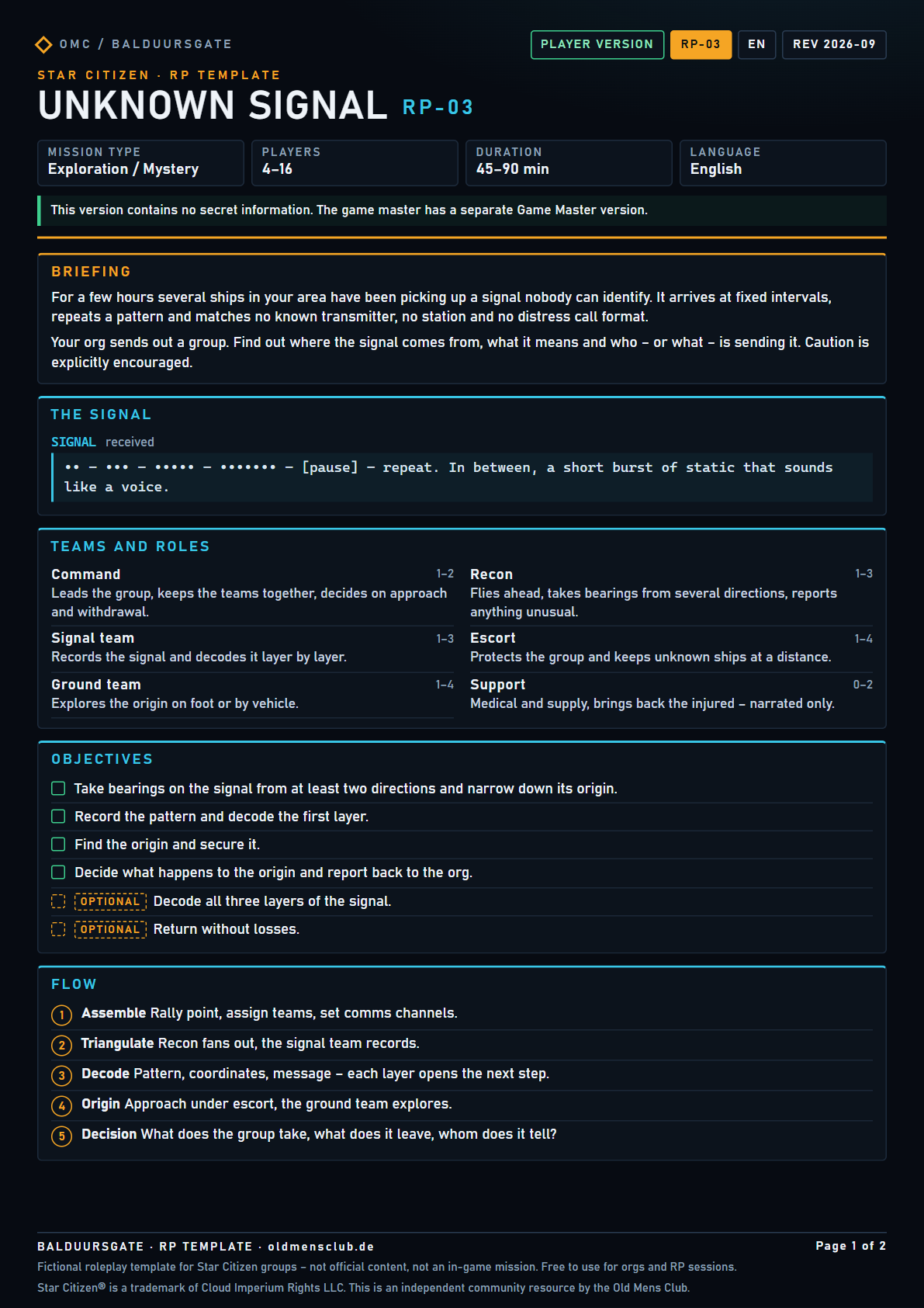 RP-03 Unknown Signal – Preview: page 1 of the player version