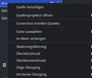 Rechtsklick-Menü einer Quelle in OBS