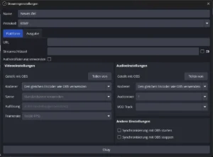Dialog Streamingeinstellungen des Plugins für ein neues Ziel
