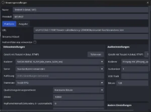 Zieldialog für Testziel B mit SRT an eine lokale Adresse und geteiltem Kodierer von Testziel A