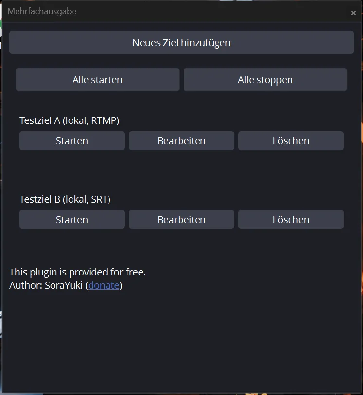 Dock Mehrfachausgabe mit zwei Testzielen