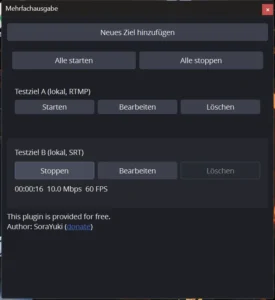 Dock Mehrfachausgabe mit laufendem SRT-Ziel