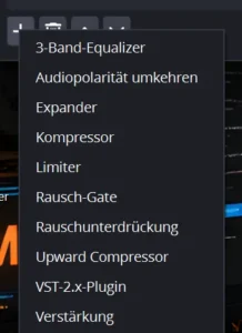 Liste der Audiofilter mit Rauschunterdrückung, Kompressor, Limiter und VST-2.x-Plugin