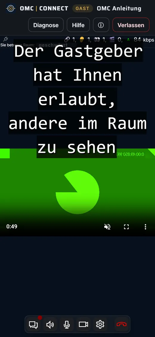 Smartphone: Hinweis „Der Gastgeber hat Ihnen erlaubt, andere im Raum zu sehen“ nach der Freigabe