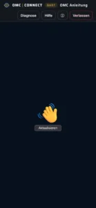 Smartphone: Verbindung beendet, winkende Hand und Knopf „Aktualisieren“