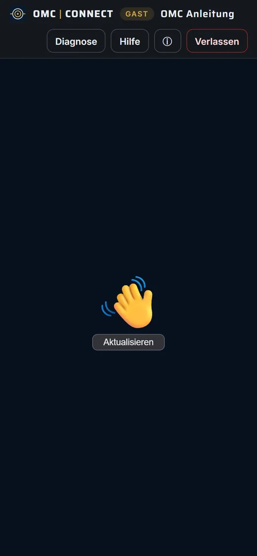 Smartphone: Verbindung beendet, winkende Hand und Knopf „Aktualisieren“