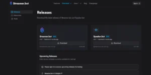 Offizielle Download-Seite streamer.bot/downloads mit Streamer.bot v1.0.7 Stable und Download-Knopf