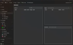 Leere Seite Actions mit Bereichen Actions, Triggers und Sub-Actions