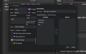 Reiter Sources mit gesetzten Haken bei Twitch Message und YouTube Message