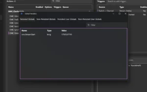 Fenster Global Variables, Reiter Persisted Globals, mit Variable omcStreamStart