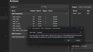 Sub-Action Twitch Moderation Send Shoutout mit User Login %user%