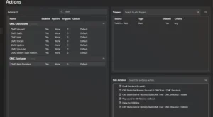 Fertige Action OMC Raid-Shoutout mit sechs Sub-Actions: Send Shoutout, Browser URL, einblenden, Sound, Delay 10000 ms, ausblenden