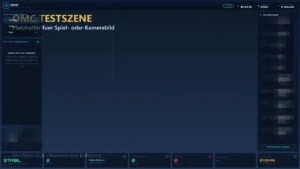 OBS-Programmbild mit eingeblendetem OMC-Overlay über der Testszene; Namen verpixelt