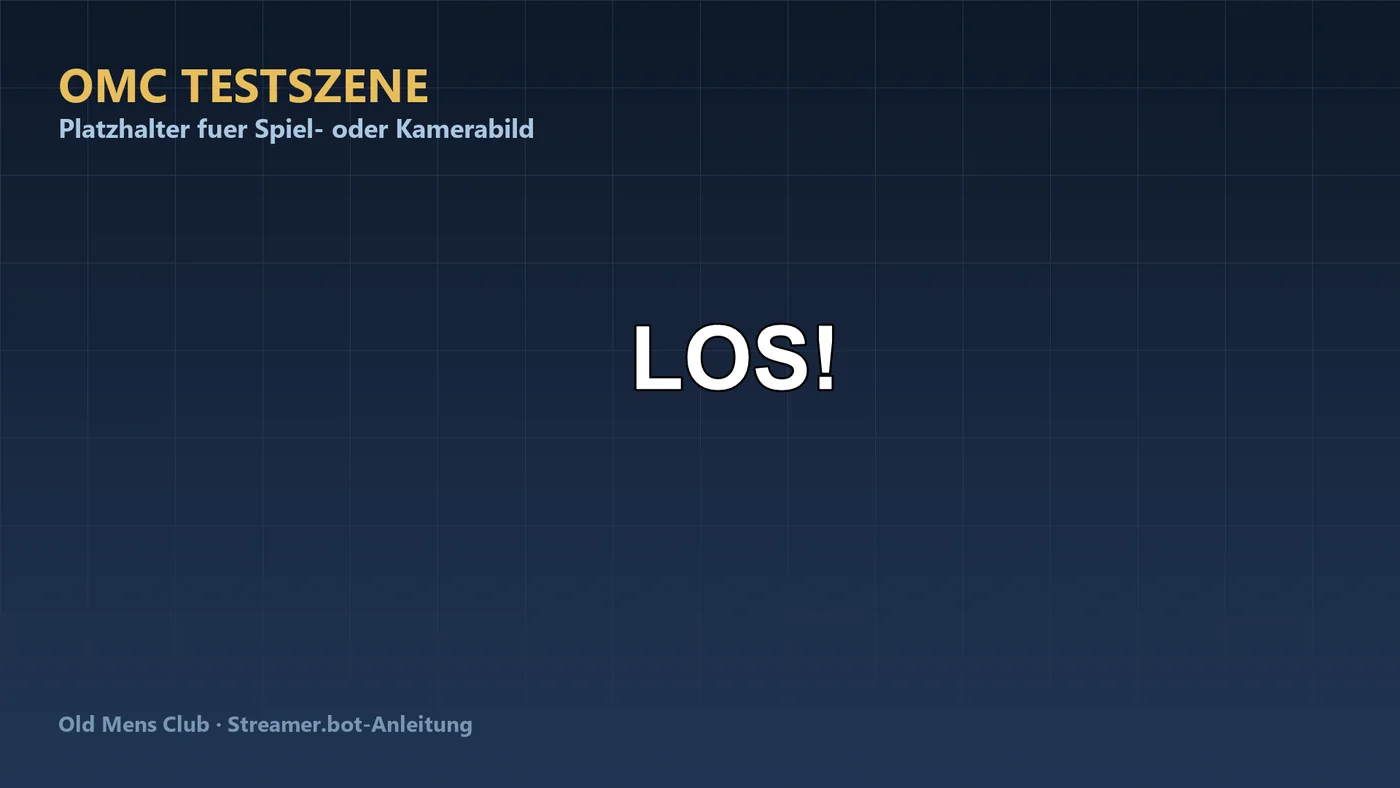 OBS-Programmbild mit großem Text LOS! in der Mitte