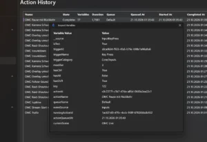 Inspect Variables mit Variable currentScene OMC Live nach Get Current Scene
