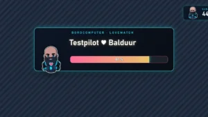 LoveMatch-Karte: Testpilot und Balduur, Balken bei 81 Prozent