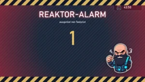 Vollbild „Reaktor-Alarm“ mit Warnstreifen, Countdown und Balduur